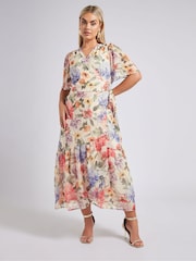 Yours Curve White London Metallic Marking Wrap Dress - Image 4 of 6