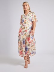 Yours Curve White London Metallic Marking Wrap Dress - Image 5 of 6