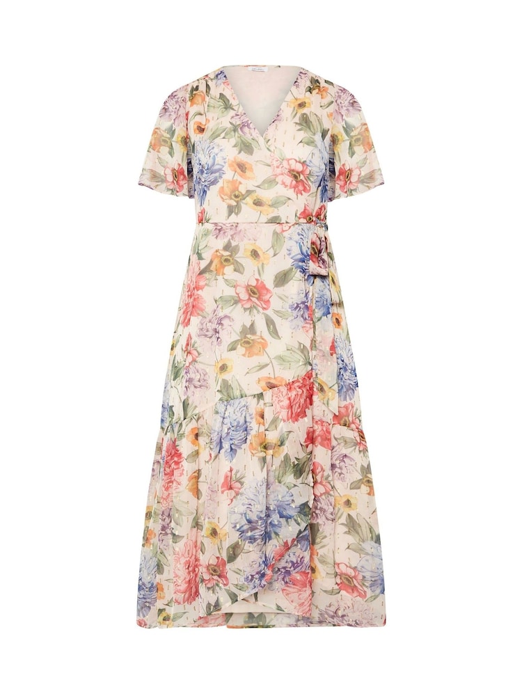 Yours Curve White London Metallic Marking Wrap Dress - Image 6 of 6