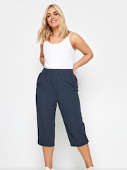 Yours Curve Blue Cool 100% Cotton Cropped Trousers - Image 1 of 4