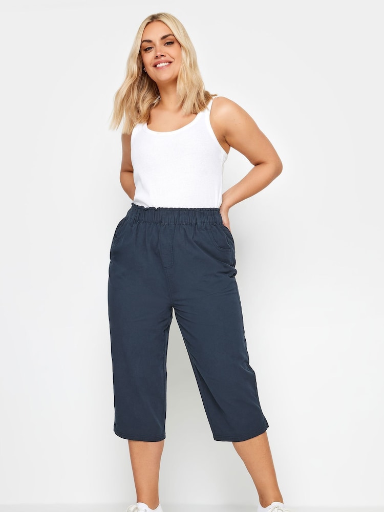 Yours Curve Blue Cool 100% Cotton Cropped Trousers - Image 1 of 4