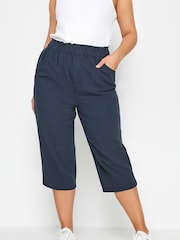 Yours Curve Blue Cool 100% Cotton Cropped Trousers - Image 3 of 4