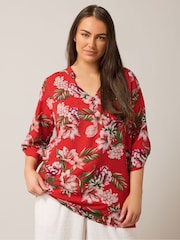 Yours Curve Red Tab Detail Blouse - Image 1 of 5