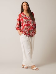 Yours Curve Red Tab Detail Blouse - Image 2 of 5
