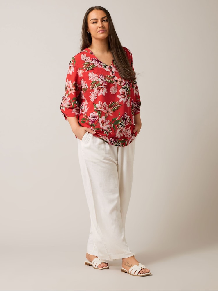 Yours Curve Red Tab Detail Blouse - Image 2 of 5