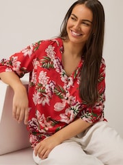 Yours Curve Red Tab Detail Blouse - Image 4 of 5