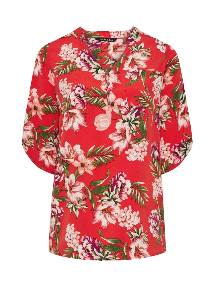 Yours Curve Red Tab Detail Blouse - Image 5 of 5