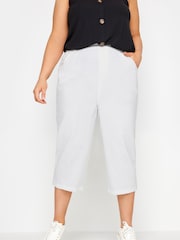 Yours Curve White Cool 100% Cotton Cropped Trousers - Image 1 of 4
