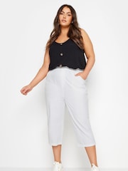 Yours Curve White Cool 100% Cotton Cropped Trousers - Image 4 of 4