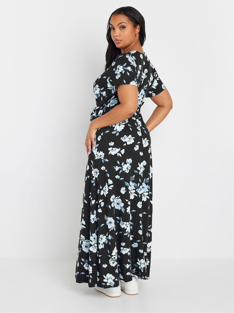 Yours Curve Black Floral Maxi Tie Dress - Image 2 of 5