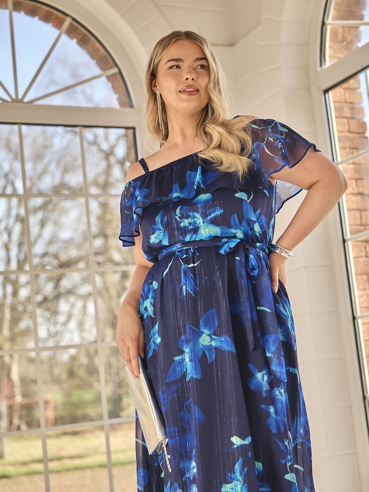 Yours Curve Blue London Ruffle Maxi Dress - Image 2 of 6