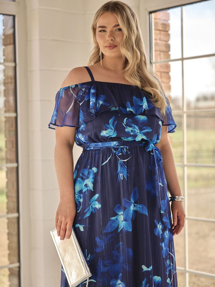 Azul - Vestido longo com babados Yours Curve Ruffle - Imagem 2 de 6