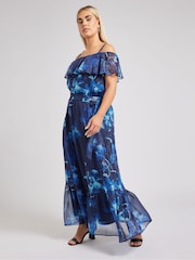 Yours Curve Blue London Ruffle Maxi Dress - Image 5 of 6