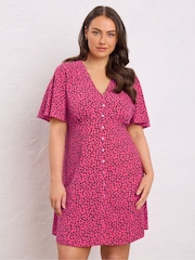 Yours Curve Pink Button Detail Dress - Image 1 of 5