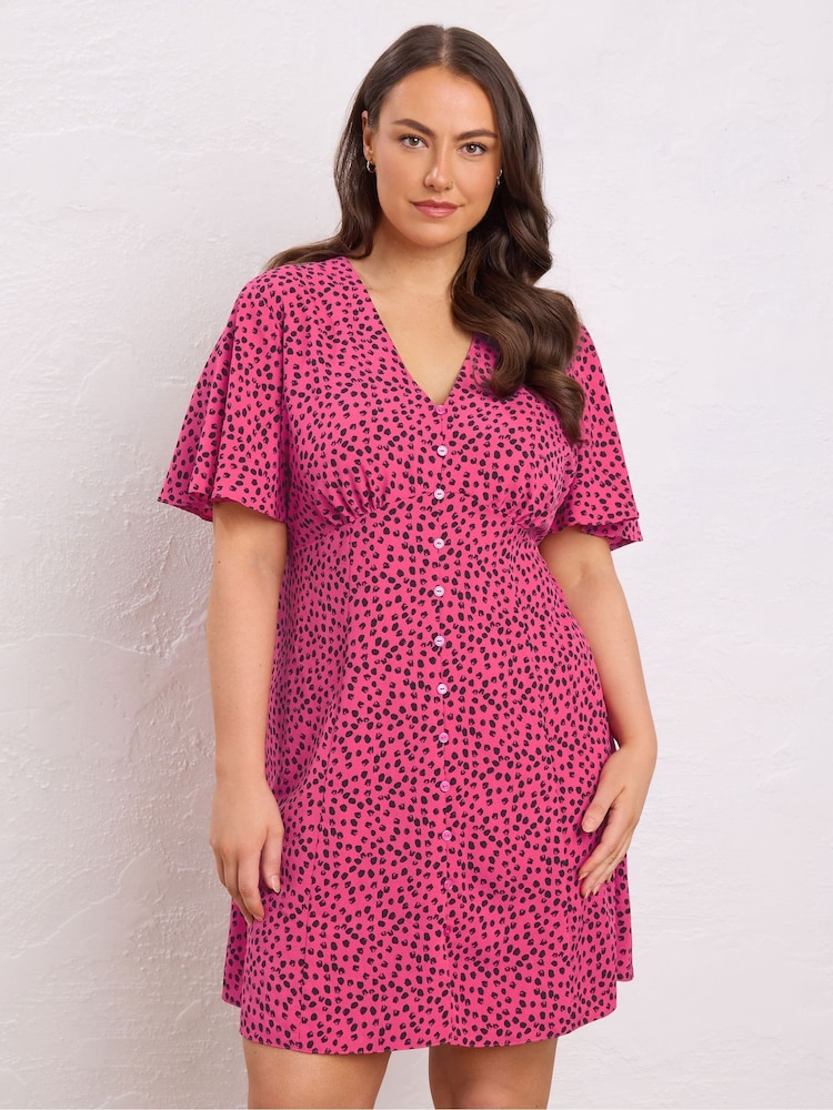 Yours Curve Pink Button Detail Dress - Image 1 of 5