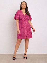 Yours Curve Pink Button Detail Dress - Image 2 of 5