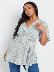 Azul - Yours Curve Floral Wrap Textured Top - Imagen 1 de 5