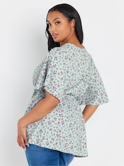 Azul - Yours Curve Floral Wrap Textured Top - Imagen 2 de 5