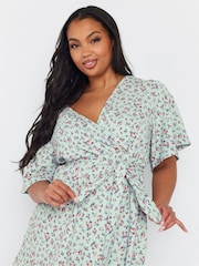 Azul - Yours Curve Floral Wrap Textured Top - Imagen 4 de 5