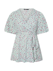 Azul - Yours Curve Floral Wrap Textured Top - Imagen 5 de 5