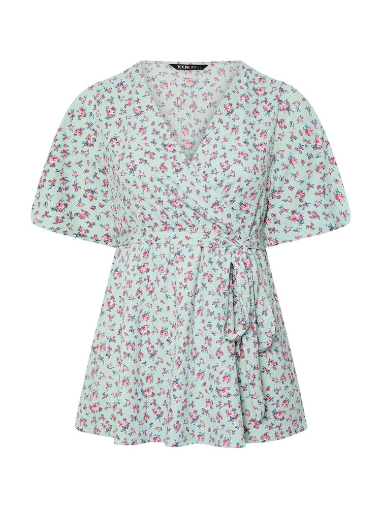 Azul - Yours Curve Floral Wrap Textured Top - Imagen 5 de 5