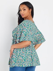 Azul oscuro - Yours Curve Floral Wrap Textured Top - Imagen 2 de 5