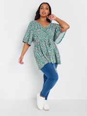 Azul oscuro - Yours Curve Floral Wrap Textured Top - Imagen 3 de 5