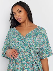 Azul oscuro - Yours Curve Floral Wrap Textured Top - Imagen 4 de 5