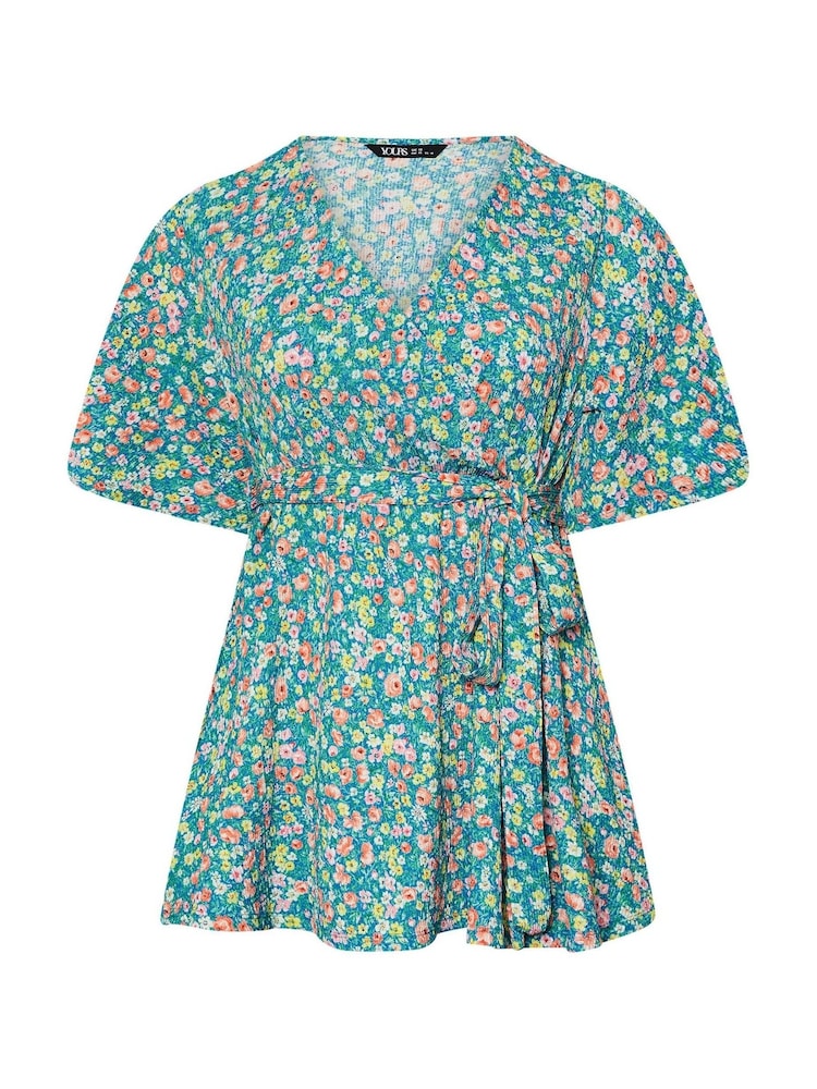 Azul oscuro - Yours Curve Floral Wrap Textured Top - Imagen 5 de 5