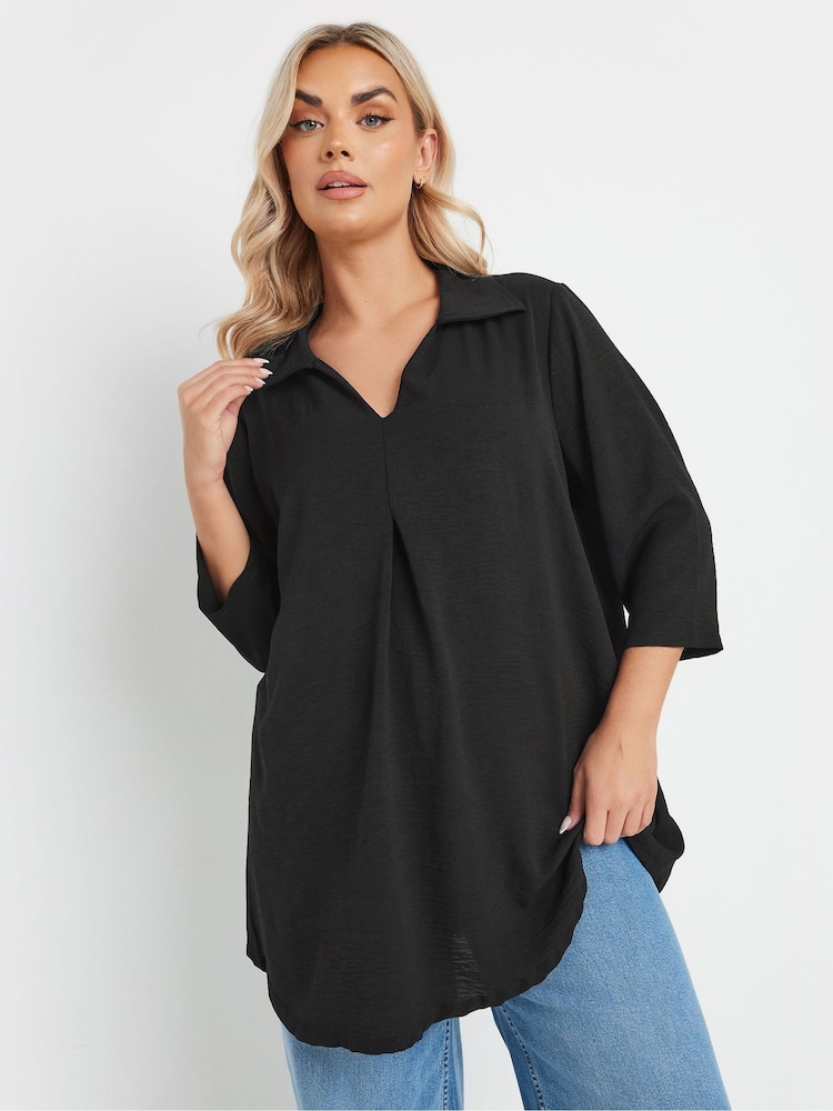 Negro - Yours Curve Textured Pleated Front Shirt - Imagen 1 de 5