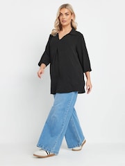Negro - Yours Curve Textured Pleated Front Shirt - Imagen 2 de 5