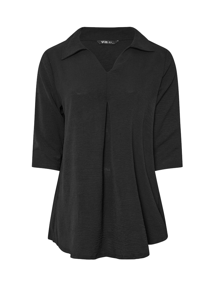 Negro - Yours Curve Textured Pleated Front Shirt - Imagen 5 de 5