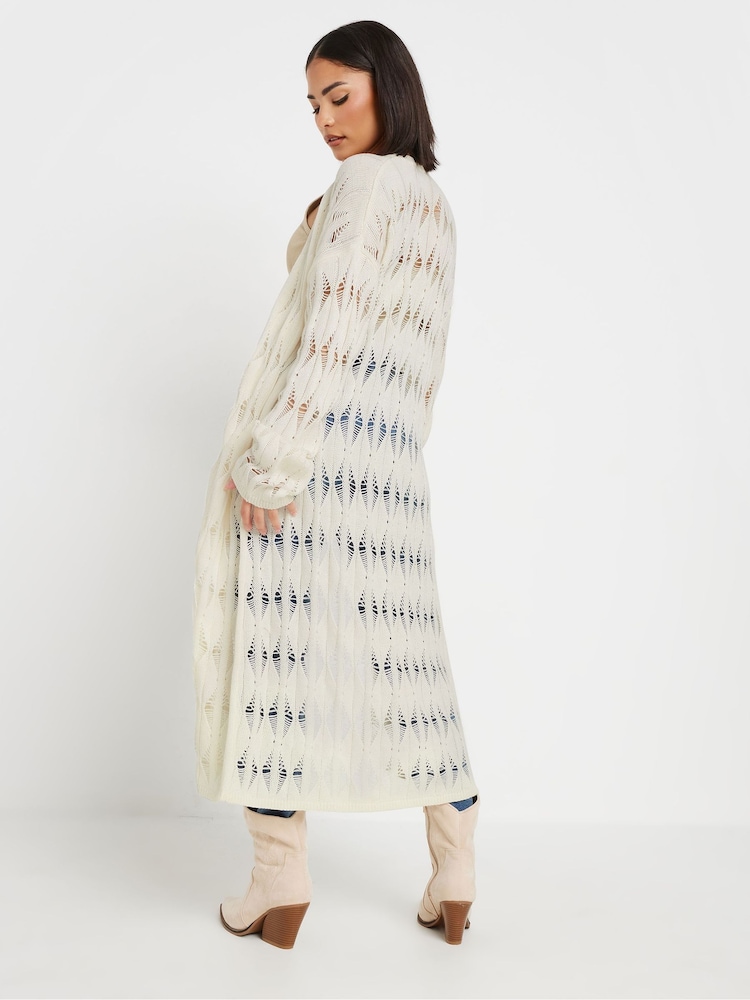 PixieGirl Petite Natural Crochet Maxi Cardigan - Image 3 of 4