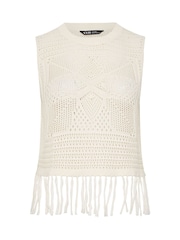 Yours Curve Natural Crochet Fringe Patch Vest - Image 5 of 5