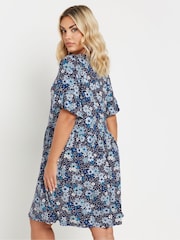 Yours Curve Blue Floral Frill Dress - Image 3 of 5