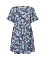 Yours Curve Blue Floral Frill Dress - Image 5 of 5