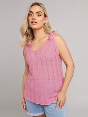 Yours Curve Pink Tie Detail Vest - Image 1 of 9
