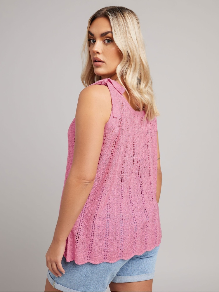 Yours Curve Pink Tie Detail Vest - Image 3 of 9