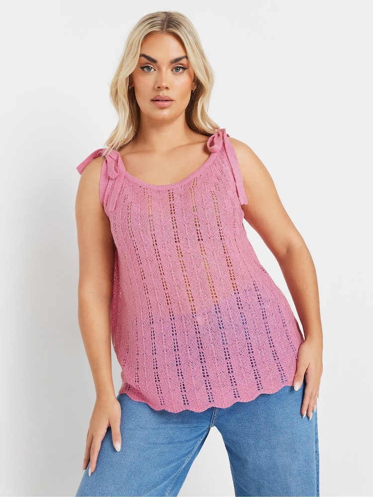 Yours Curve Pink Tie Detail Vest - Image 5 of 9