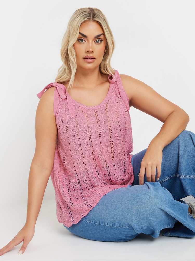 Yours Curve Pink Tie Detail Vest - Image 8 of 9
