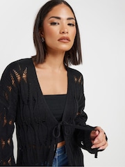 PixieGirl Petite Black Crochet Maxi Cardigan - Image 4 of 4