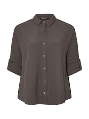 Marrón - Yours Curve Texutre Co-Ord Long Sleeve Shirt - Imagen 10 de 10