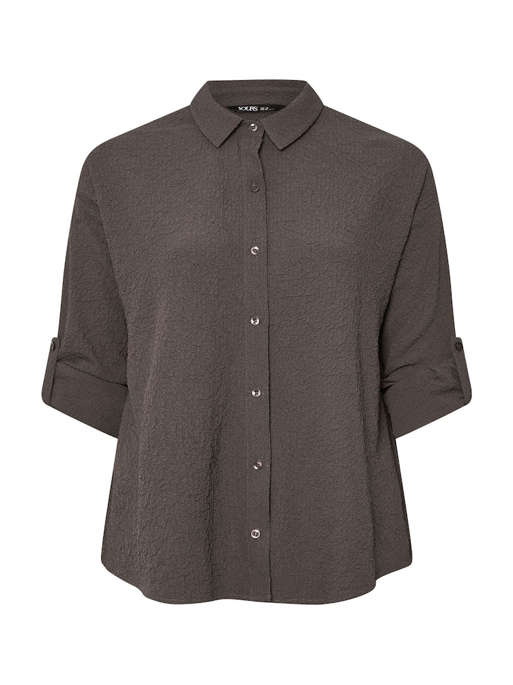 Marrón - Yours Curve Texutre Co-Ord Long Sleeve Shirt - Imagen 10 de 10