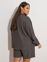 Marrón - Yours Curve Texutre Co-Ord Long Sleeve Shirt - Imagen 5 de 10