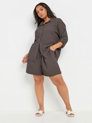 Marrón - Yours Curve Texutre Co-Ord Long Sleeve Shirt - Imagen 7 de 10