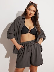 Marrón - Yours Curve Texutre Coord Pull-On Shorts - Imagen 1 de 10