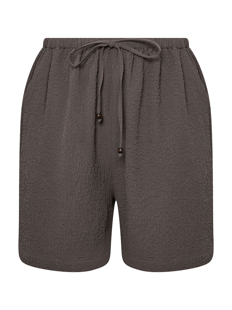 Marrón - Yours Curve Texutre Coord Pull-On Shorts - Imagen 10 de 10