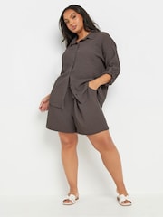 Marrón - Yours Curve Texutre Coord Pull-On Shorts - Imagen 7 de 10