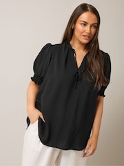 Yours Curve Black Frill Collar Tie Blouse - Image 1 of 5