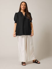 Yours Curve Black Frill Collar Tie Blouse - Image 2 of 5